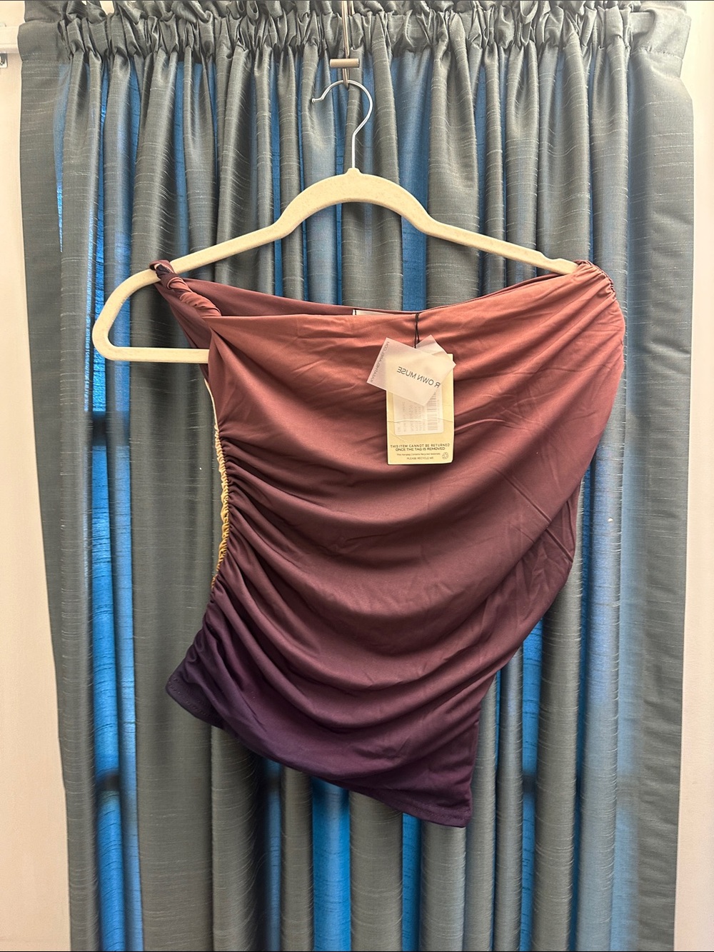 Kaii Burgundy to Deep Plum Ombre One-Shoulder Top